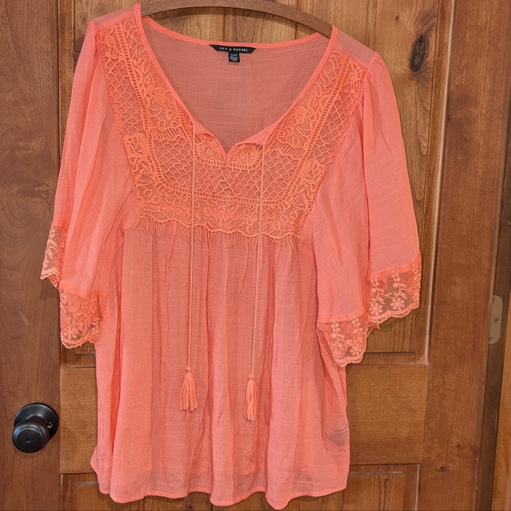 Women's Orange Lace Boho Top